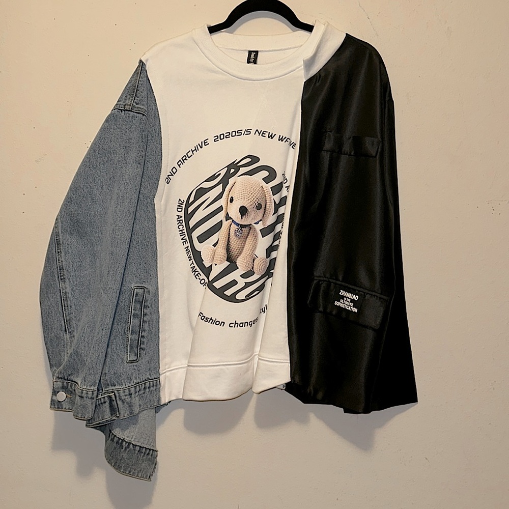 Women’s oversized denim jean/satin sweater